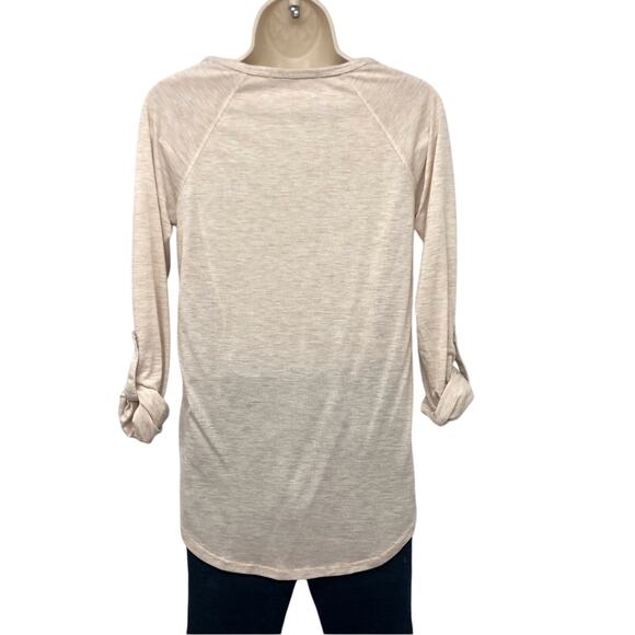 Rewind Boho Inspired Red White Blue Scoop Neck Roll sleeve Mixed Media Top - Picture 3 of 16